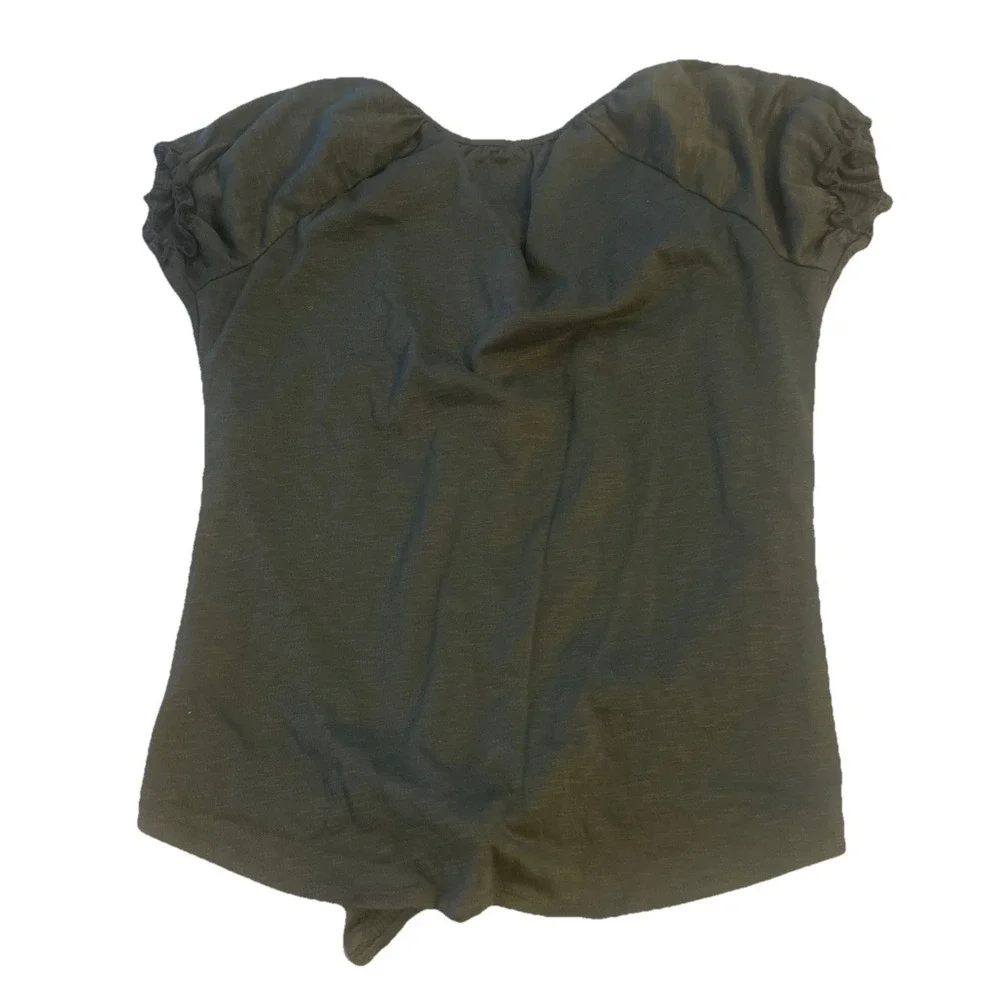 New York Laundry‎ Women's Size S Knit Top Green Floral Embroidery Raglan Sleeves
